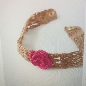 Handcrafted Tan Headband with Pink Flower